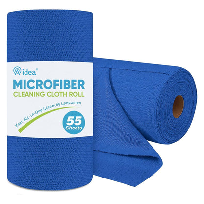 AIDEA Microfiber Cleaning Cloth Roll, Blue Shop Towels 55 Sheets 11×9"