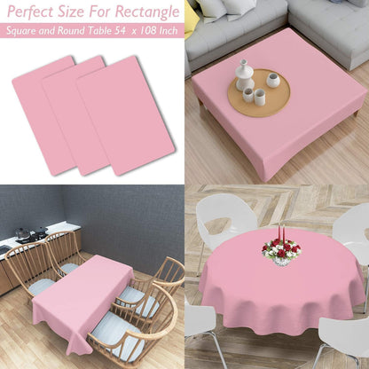 Childom 3 Pack Pink Plastic Tablecloth for Rectangle Tables 54" x 108" Pink Disposable Table Cloth for Mothers Day Decorations,Plastic Table Cover for Birthday Graduation Party Christmas Anniversary