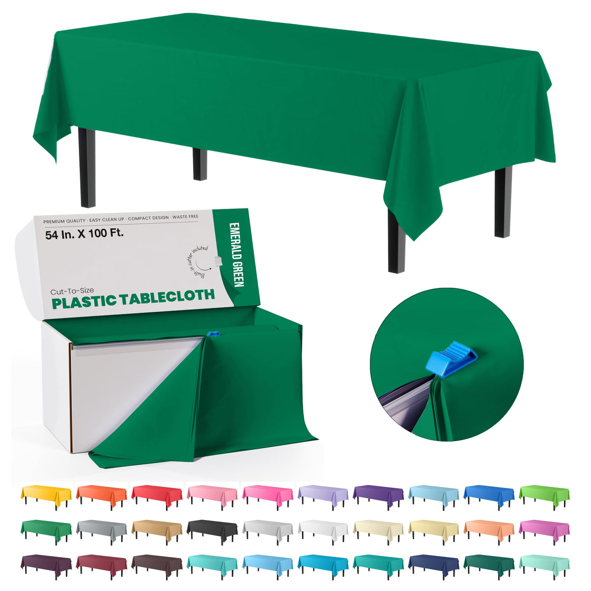 Exquisite Red 54x300in Plastic Disposable Tablecloth Roll with Built-in Cutter - 36 Rectangle Table Covers in a Box