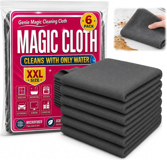 6PCS Genie Magic Cleaning Cloth, Microfiber Cleaning Cloths, Reusable Cleaning Rags Streak-Free & Lint-Free for Glass, Window, Kitchen, Stainless Steel, Cars & Screens