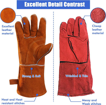 QeeLink Welding Gloves for Men - Fireproof Leather and Stitching