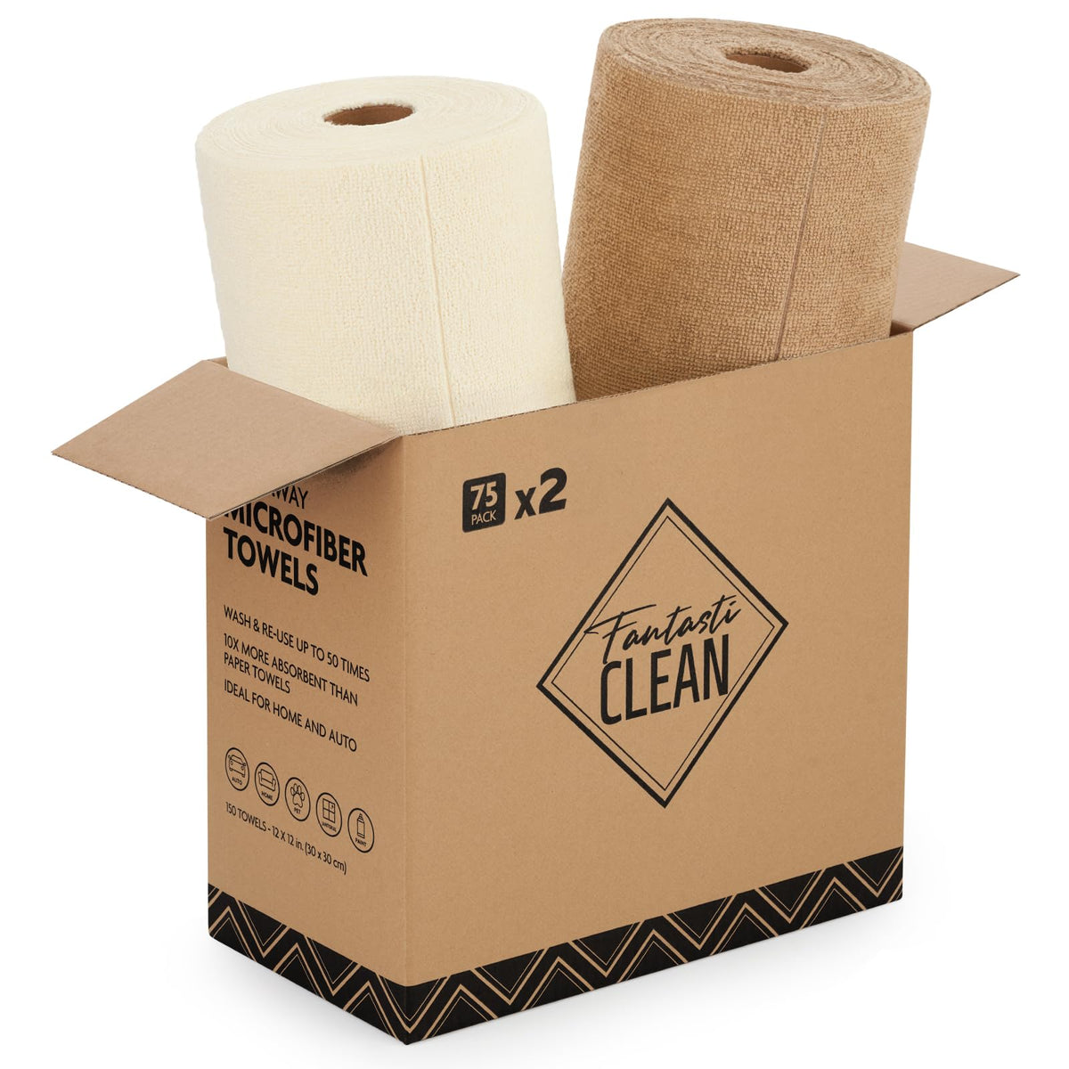 Fantasticlean Microfiber Cleaning Cloth Roll -75 Pack, 12" x 12" (Pink)