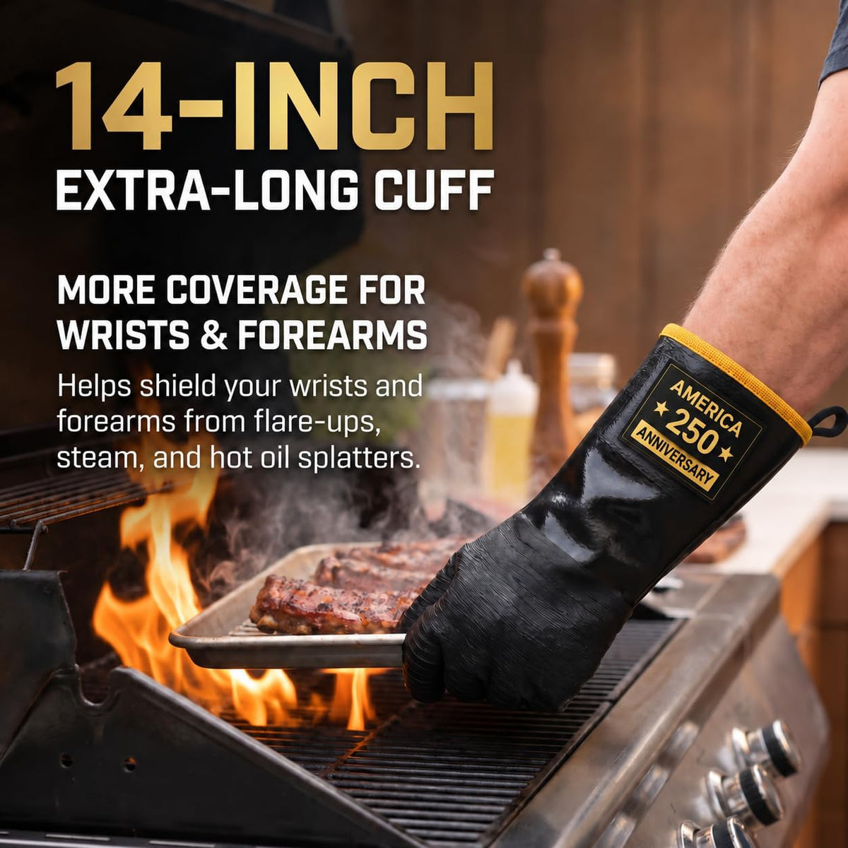 932°F Heat Resistant BBQ Gloves, Extra-Thick Lining, 14-Inch (XL)