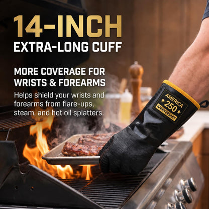 932°F Heat Resistant BBQ Gloves, Extra-Thick Lining, 14-Inch (XL)
