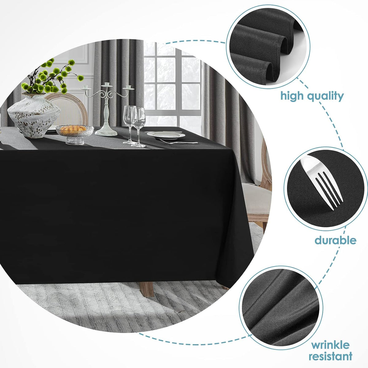 VidaFete Classic Series 10 Pack 90 * 132inch Black Rectangle Tablecloth