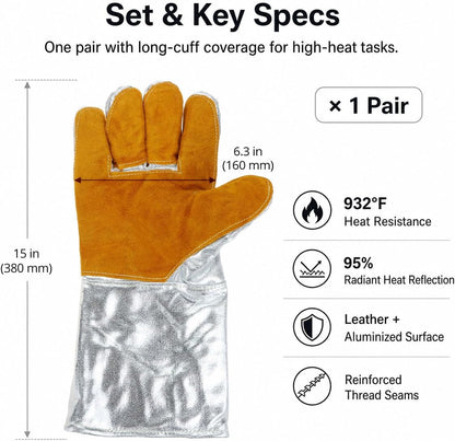 QWORK Aluminized Heat Resistant Welding Gloves, 932°F Large Forge Foundry Gloves for Stick MIG Welding, Furnace, Metal Casting, Grilling and High Heat Handling