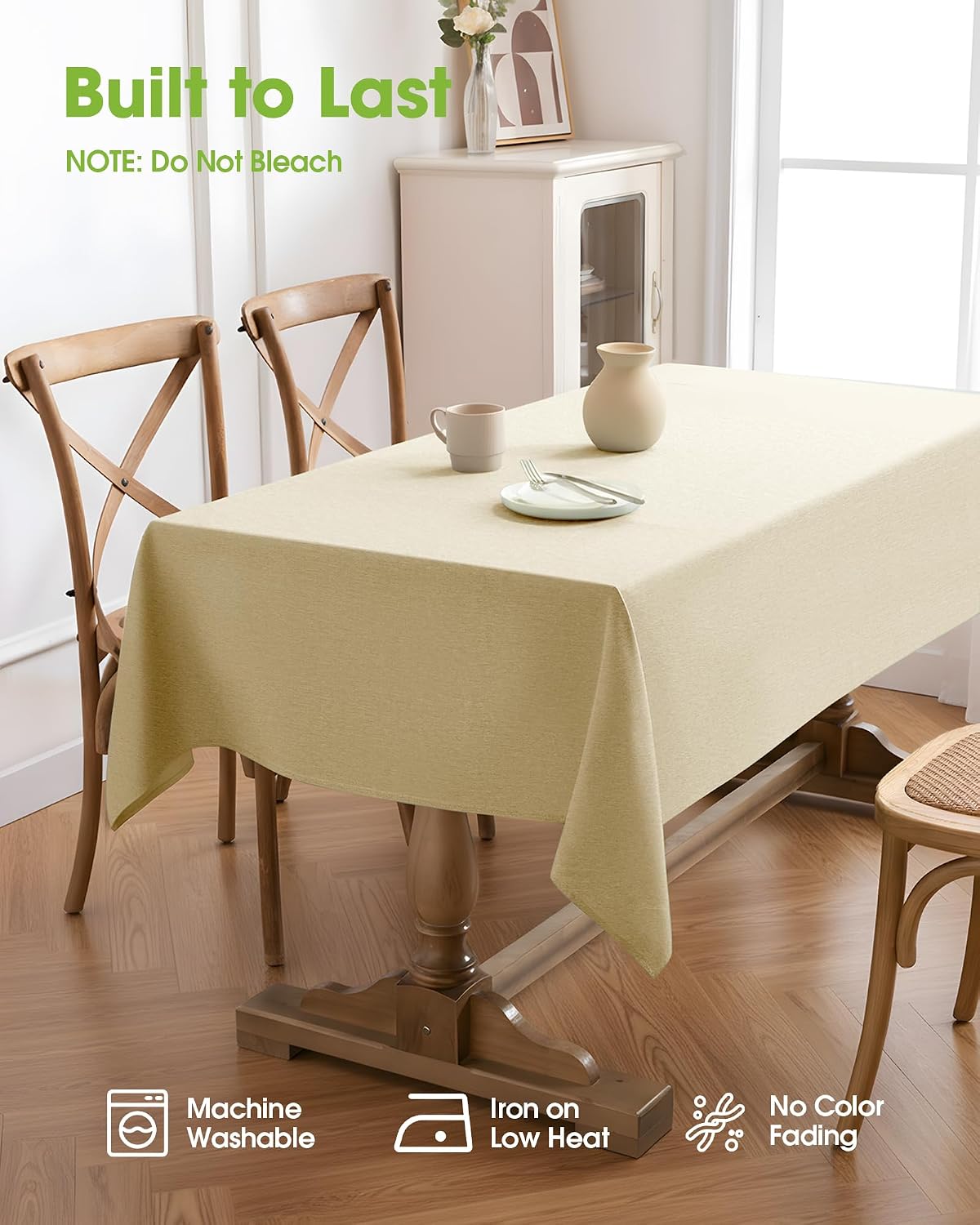 Pureegg Rectangle Linen Tablecloth Waterproof & Stain Resistant, Wrinkle-Free Table Cloth Adds Elegance and Protection, Ideal for Dining, Party, Wedding and Outdoor, 52 x 70 Inch, Beige