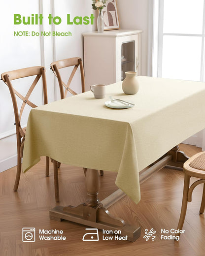 Pureegg Rectangle Linen Tablecloth Waterproof & Stain Resistant, Wrinkle-Free Table Cloth Adds Elegance and Protection, Ideal for Dining, Party, Wedding and Outdoor, 52 x 70 Inch, Beige