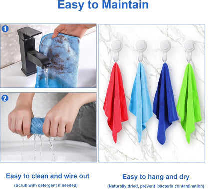 Microfiber Cleaning Cloth, 12Pcs, 12" x 12", High Density, 4 Colors