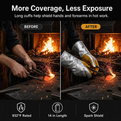 QWORK Aluminized Heat Resistant Welding Gloves, 932°F Large Forge Foundry Gloves for Stick MIG Welding, Furnace, Metal Casting, Grilling and High Heat Handling