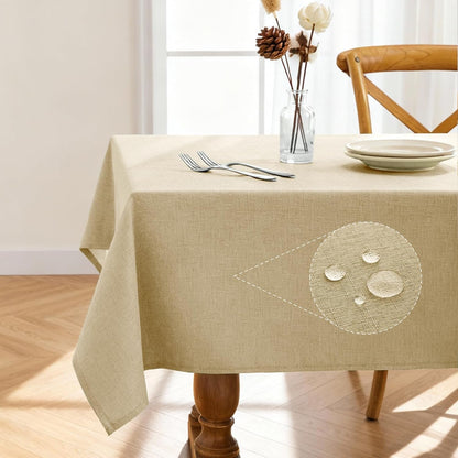 Pureegg Rectangle Linen Tablecloth Waterproof & Stain Resistant, Wrinkle-Free Table Cloth Adds Elegance and Protection, Ideal for Dining, Party, Wedding and Outdoor, 52 x 70 Inch, Beige