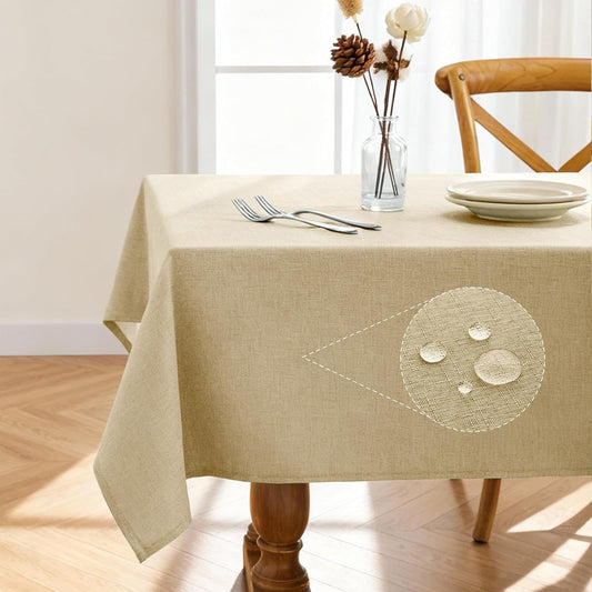 Pureegg Rectangle Linen Tablecloth Waterproof & Stain Resistant, Wrinkle-Free Table Cloth Adds Elegance and Protection, Ideal for Dining, Party, Wedding and Outdoor, 52 x 70 Inch, Beige