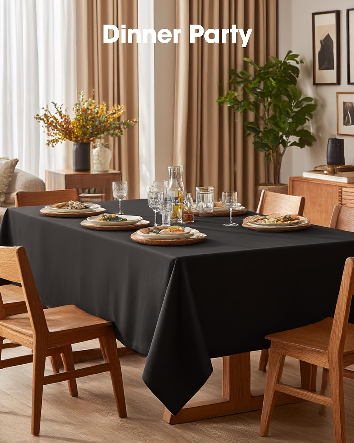Pureegg Polyester Tablecloth 60" x 84" Reusable & Washable 1 Pack Black