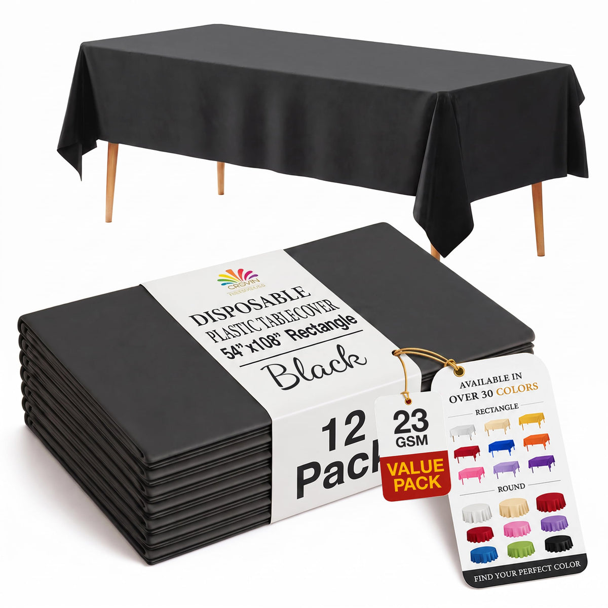 Exquisite Ivory Plastic Table Cloth Disposable 12 Pack, 54 x 108 Inch