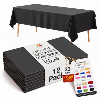 Exquisite Ivory Plastic Table Cloth Disposable 12 Pack, 54 x 108 Inch