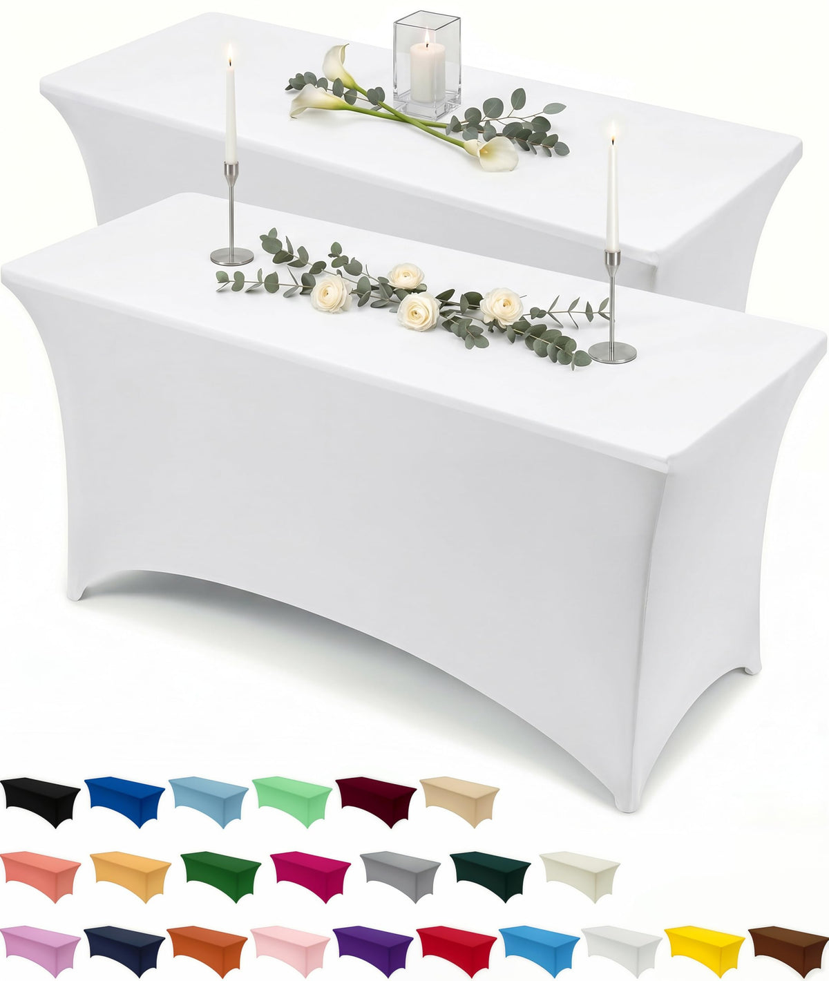Utopia Kitchen Spandex Table Cloth 2 Pack [8FT, 96Lx30Wx30H Inch, Black]