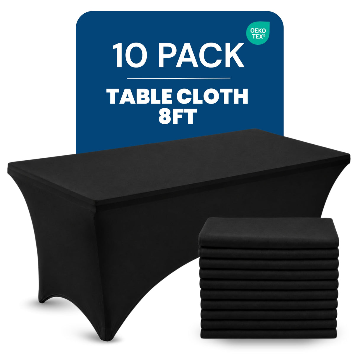 Utopia Kitchen Spandex Table Cloth 2 Pack [8FT, 96Lx30Wx30H Inch, Black]