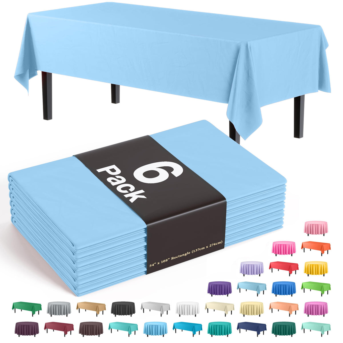 Exquisite Navy Plastic Table Cloth Disposable 6 Pack - 54 x 108 Inch Rectangle Tablecloth for 6 Foot Tables - Waterproof Table Cover for Party Wedding Birthday Graduation BBQ Catering
