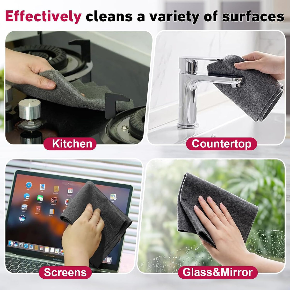 Genie Cloth Magic Cloth, Magic Cleaning Cloths 5-Pack, Reusable Microfiber Thickened Cleaning Cloth Without Fluff or Stripes Suitable for Windows, Mirrors, Stainless Steel, Kitchens, Cars and Screens
