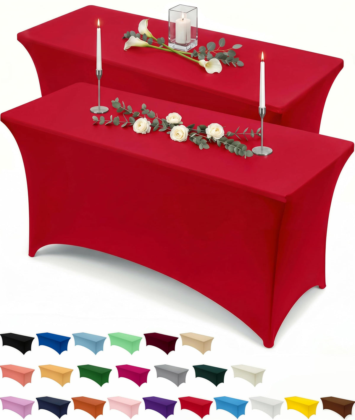 Utopia Kitchen Spandex Table Cloth 2 Pack [4FT, 48Lx30Wx30H Inch, Black]