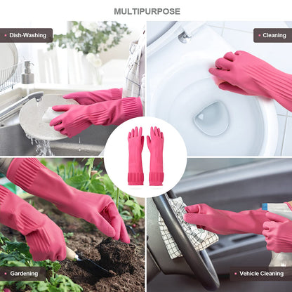 Mamison Rubber Dishwashing Gloves, Non-Slip Kitchen, Pink Medium, 2 Pairs