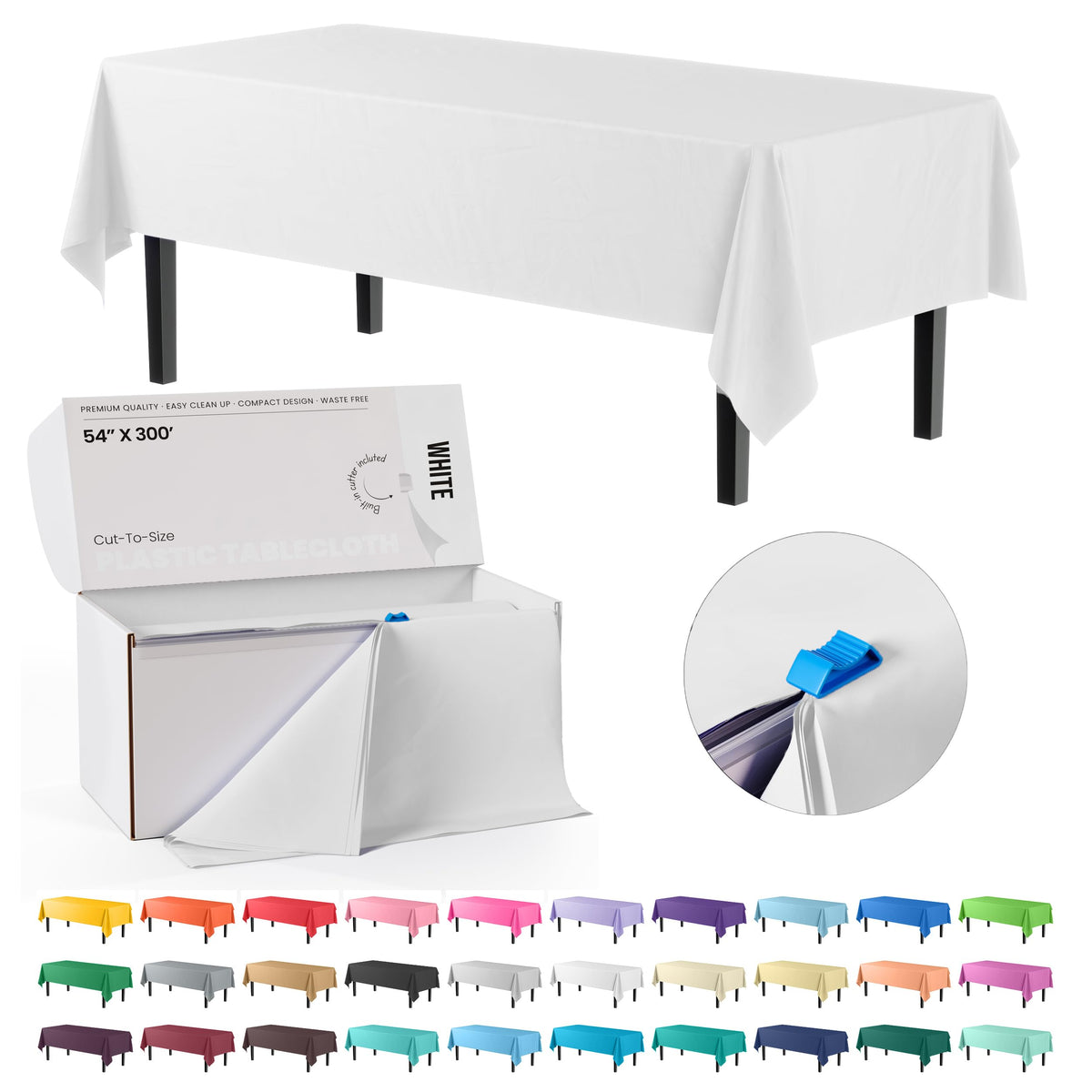 Exquisite Red 54x300in Plastic Disposable Tablecloth Roll with Built-in Cutter - 36 Rectangle Table Covers in a Box