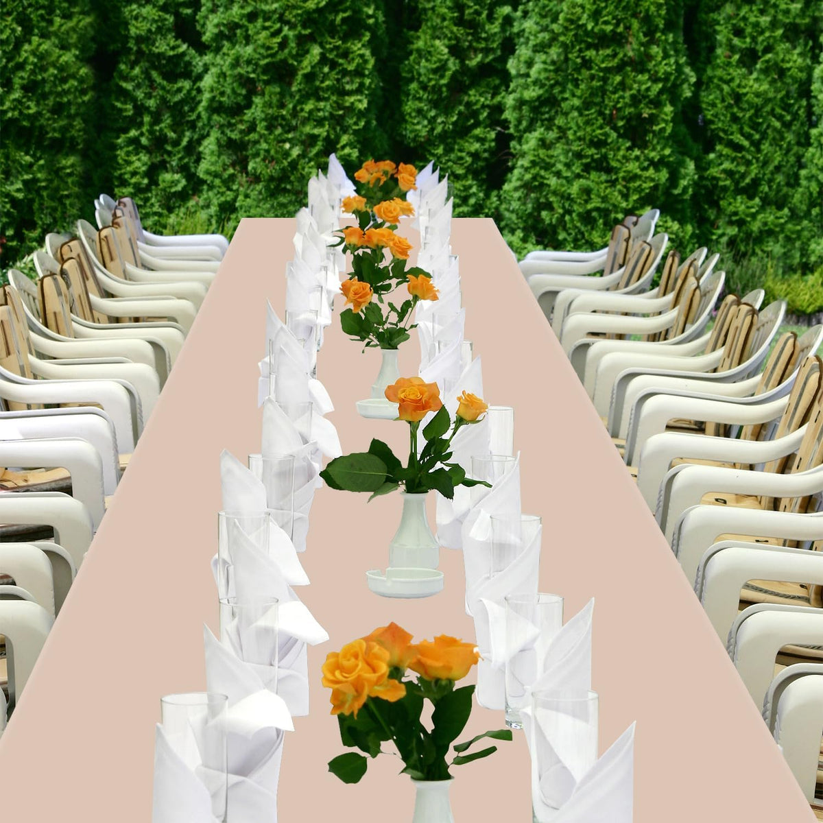 YSYJ 12 Pack Beige 54 x 108 Inch Disposable Plastic Tablecloths Rectangular Table Cloth Plastic Table Cover for Parties