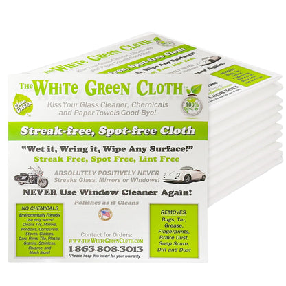 The White Green Cloth 4-Pack Reusable Cleaning Cloths for Streak-Free Windows, Mirrors & All-Purpose Use – Chemical-Free, Absorbent, Non-Abrasive, 16" x 16" White Cleaning Rags, Made in The USA