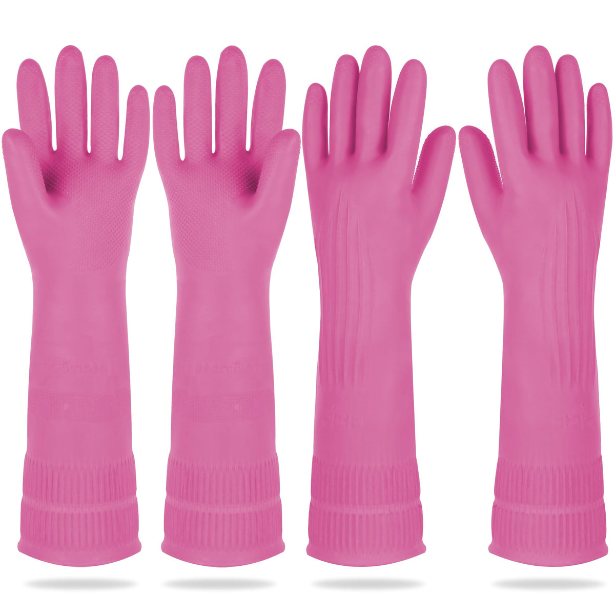 Mamison Rubber Dishwashing Gloves, Non-Slip Kitchen, Pink Medium, 2 Pairs