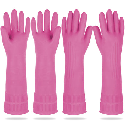 Mamison Rubber Dishwashing Gloves, Non-Slip Kitchen, Pink Medium, 2 Pairs