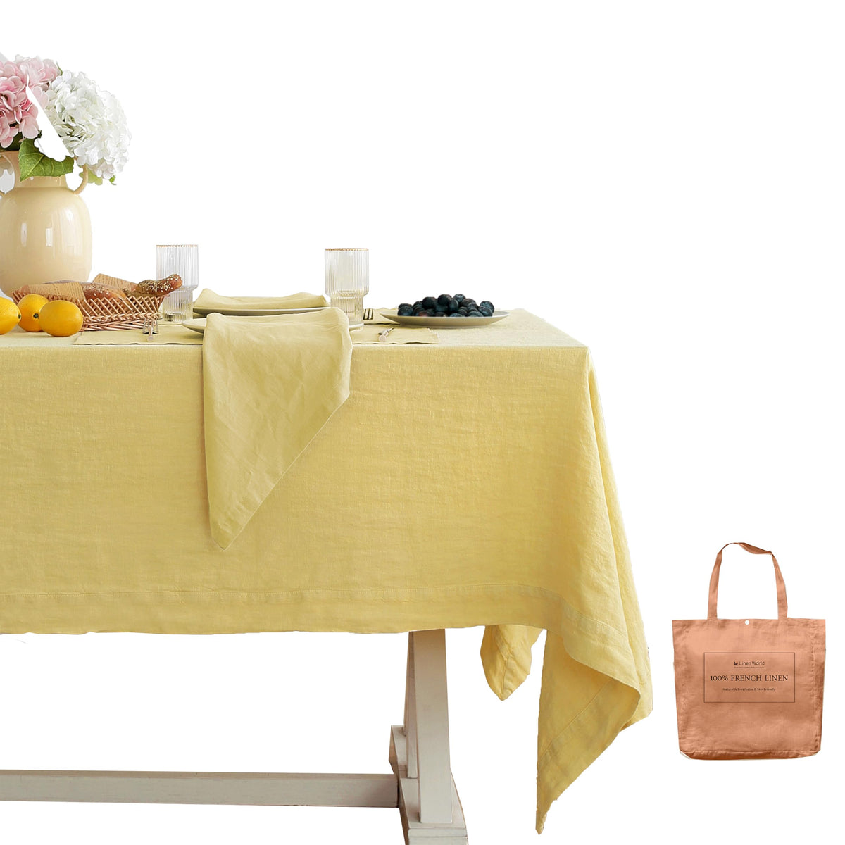 Linen World Linen Tablecloth,100% French Linen Natural Tablecloth 132" x 90" Inch,Washable Rectangular Tablecloth for Dining,Outdoor,Weddings and Restaurants,Decorative Thanksgiving Christmas