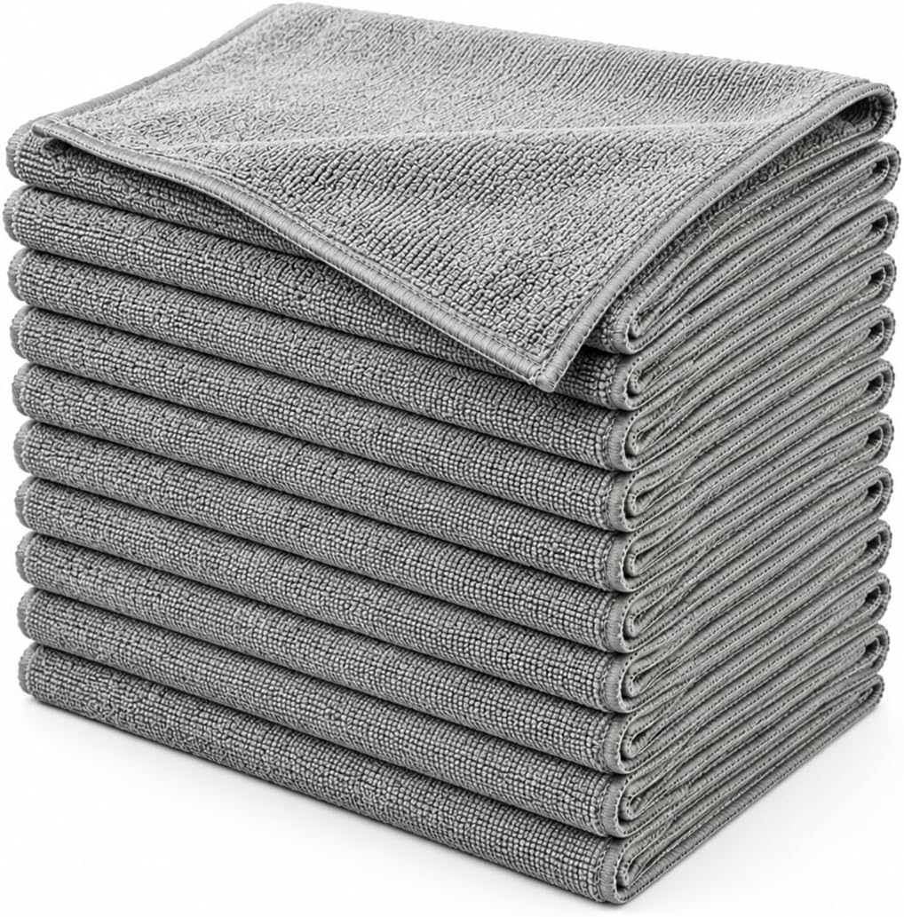 Microfiber Cleaning Cloths, 12 Pack, 12 x 12 Inch, 300 GSM, Lint Free, Ultra Absorbent, Streak-Free Cleaning Towels for Car, Kitchen, Windows, Glass & Household Cleaning, Gray
