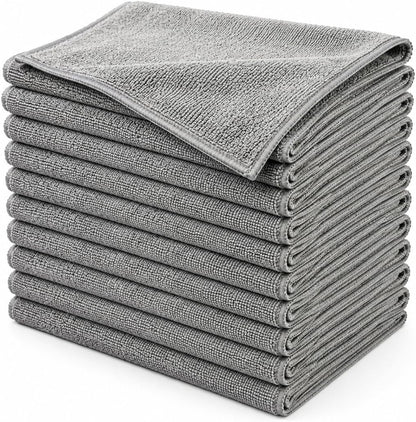 Microfiber Cleaning Cloths, 12 Pack, 12 x 12 Inch, 300 GSM, Lint Free, Ultra Absorbent, Streak-Free Cleaning Towels for Car, Kitchen, Windows, Glass & Household Cleaning, Gray