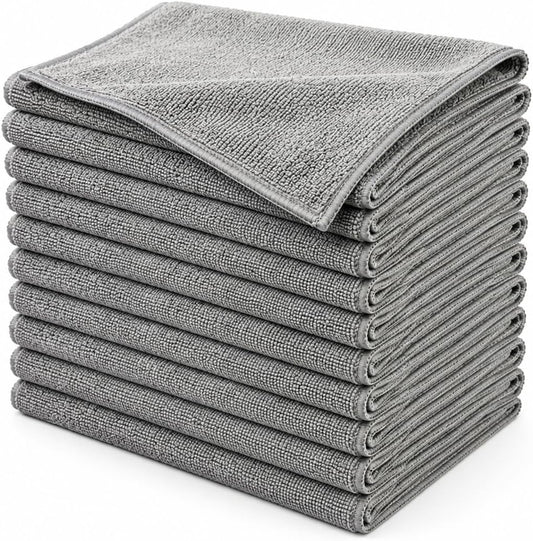 Microfiber Cleaning Cloths, 12 Pack, 12 x 12 Inch, 300 GSM, Lint Free, Ultra Absorbent, Streak-Free Cleaning Towels for Car, Kitchen, Windows, Glass & Household Cleaning, Gray