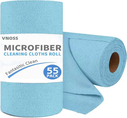 55 Pack Microfiber Cleaning Cloth Roll, Tear Away Reusable Towels, 11" X 9", Ultra Absorbent & Lint Free Cloth for Cars, Kitchen, Window, Home and Shop, Grey