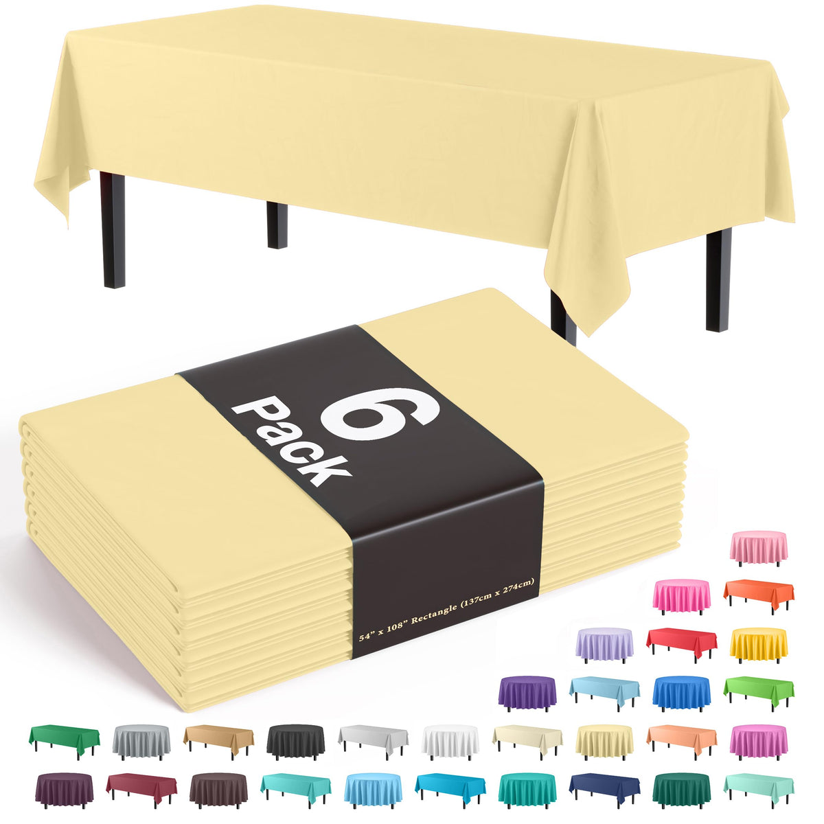 Exquisite Navy Plastic Table Cloth Disposable 6 Pack - 54 x 108 Inch Rectangle Tablecloth for 6 Foot Tables - Waterproof Table Cover for Party Wedding Birthday Graduation BBQ Catering