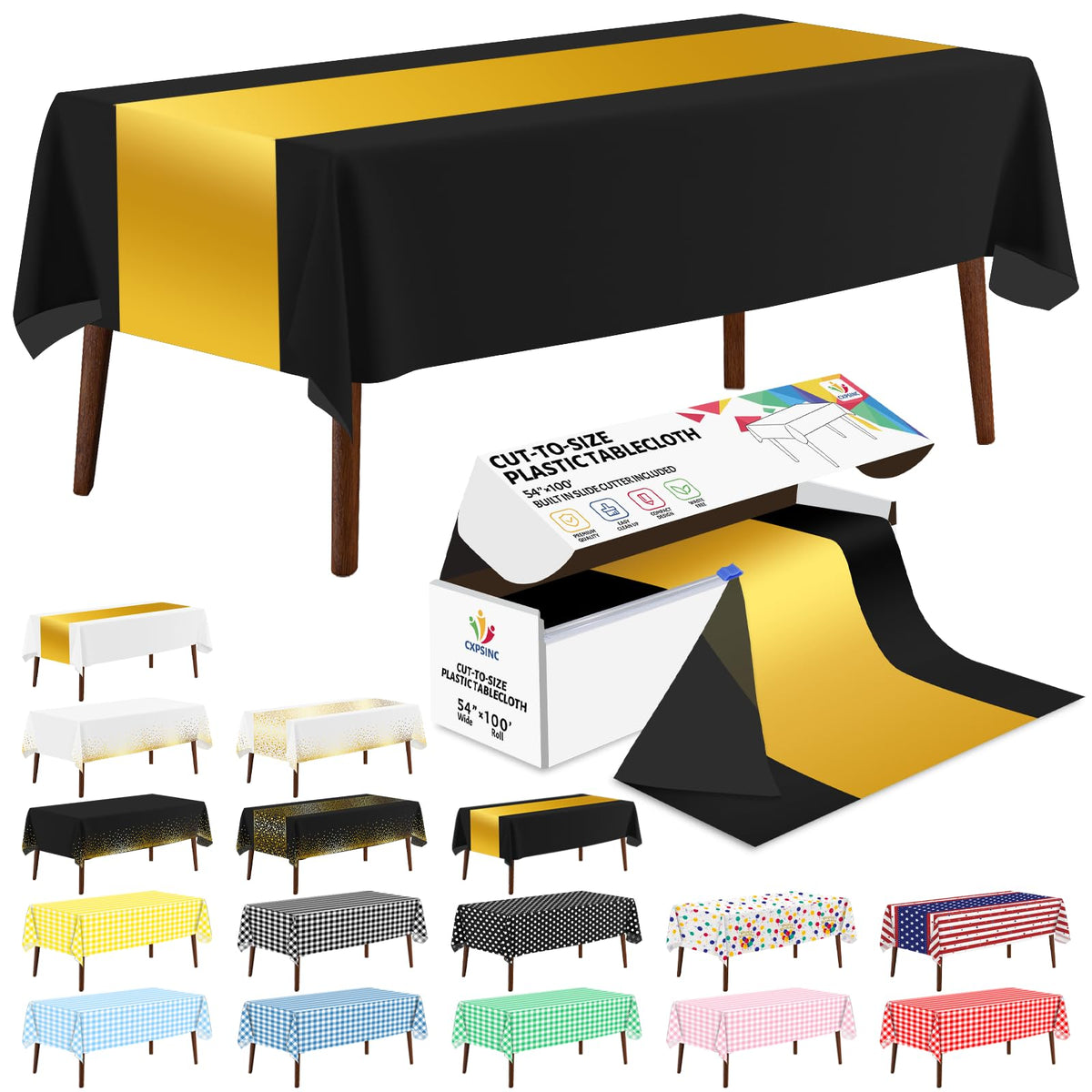 CXPSINC White Plastic Table Cloth Disposable Tablecloth Roll 54 Inch X 300 Feet Plastic Table Cover Roll with Slide Cutter for Picnics, Parties, Banquet, Birthdays, Weddings