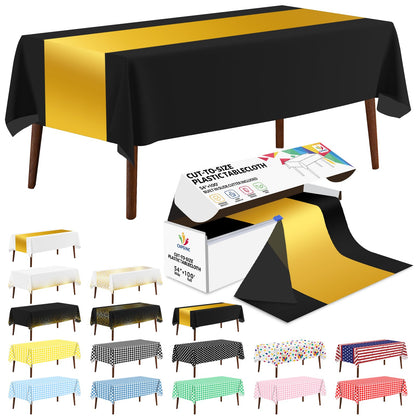 CXPSINC White Plastic Table Cloth Disposable Tablecloth Roll 54 Inch X 300 Feet Plastic Table Cover Roll with Slide Cutter for Picnics, Parties, Banquet, Birthdays, Weddings