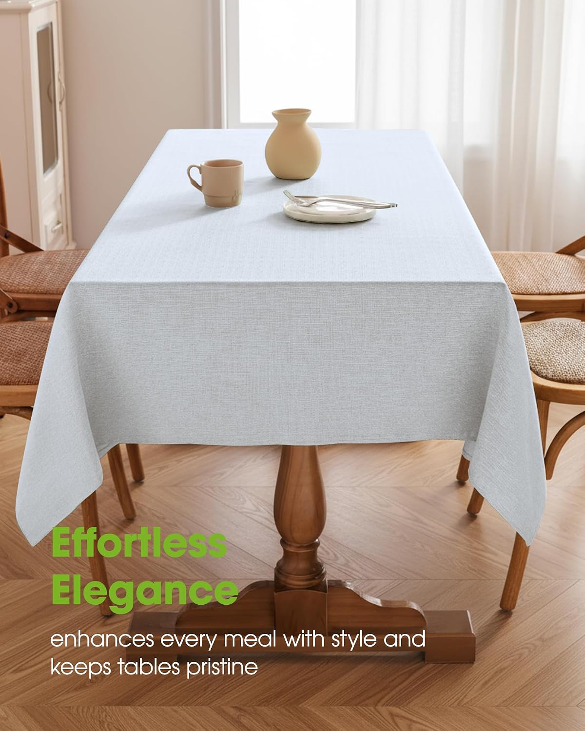 Pureegg Rectangle Linen Tablecloth Waterproof & Stain Resistant, Wrinkle-Free Table Cloth Adds Elegance and Protection, Ideal for Dining, Party, Wedding and Outdoor, 52 x 70 Inch, White