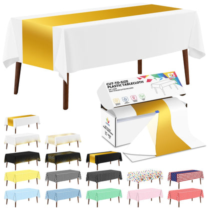 CXPSINC White Plastic Table Cloth Disposable Tablecloth Roll 54 Inch X 300 Feet Plastic Table Cover Roll with Slide Cutter for Picnics, Parties, Banquet, Birthdays, Weddings