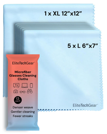 Elite Tech Gear Eyeglass Cleaning Cloth, 4-Pack Blue, 12x12 Glasses Cloth