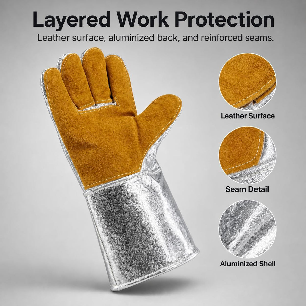 QWORK Aluminized Heat Resistant Welding Gloves, 932°F Large Forge Foundry Gloves for Stick MIG Welding, Furnace, Metal Casting, Grilling and High Heat Handling