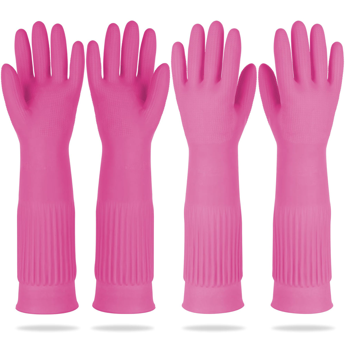 Mamison Rubber Dishwashing Gloves, Non-Slip Kitchen, Pink Medium, 2 Pairs