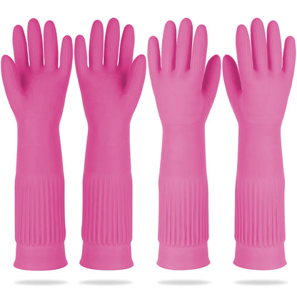 Mamison Rubber Dishwashing Gloves, Non-Slip Kitchen, Pink Medium, 2 Pairs