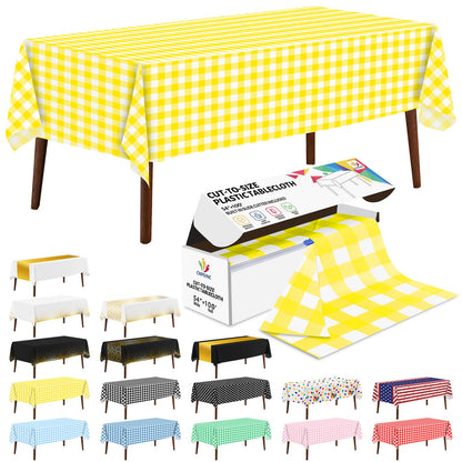 CXPSINC White Plastic Table Cloth Disposable Tablecloth Roll 54 Inch X 300 Feet Plastic Table Cover Roll with Slide Cutter for Picnics, Parties, Banquet, Birthdays, Weddings