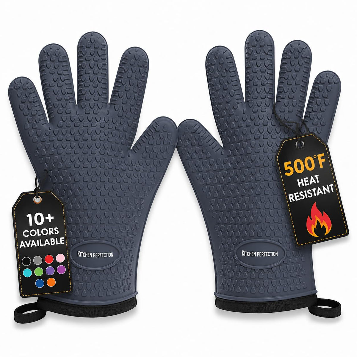 KITCHEN PERFECTION Silicone Smoker Oven Gloves-Extreme Heat Resistant BBQ Gloves-Handle Hot Food Right on Your Grill Fryer & Pit|Waterproof Grilling Cooking Baking Mitts|Superior Value Set +3 Bonuses