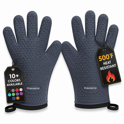 KITCHEN PERFECTION Silicone Smoker Oven Gloves-Extreme Heat Resistant BBQ Gloves-Handle Hot Food Right on Your Grill Fryer & Pit|Waterproof Grilling Cooking Baking Mitts|Superior Value Set +3 Bonuses