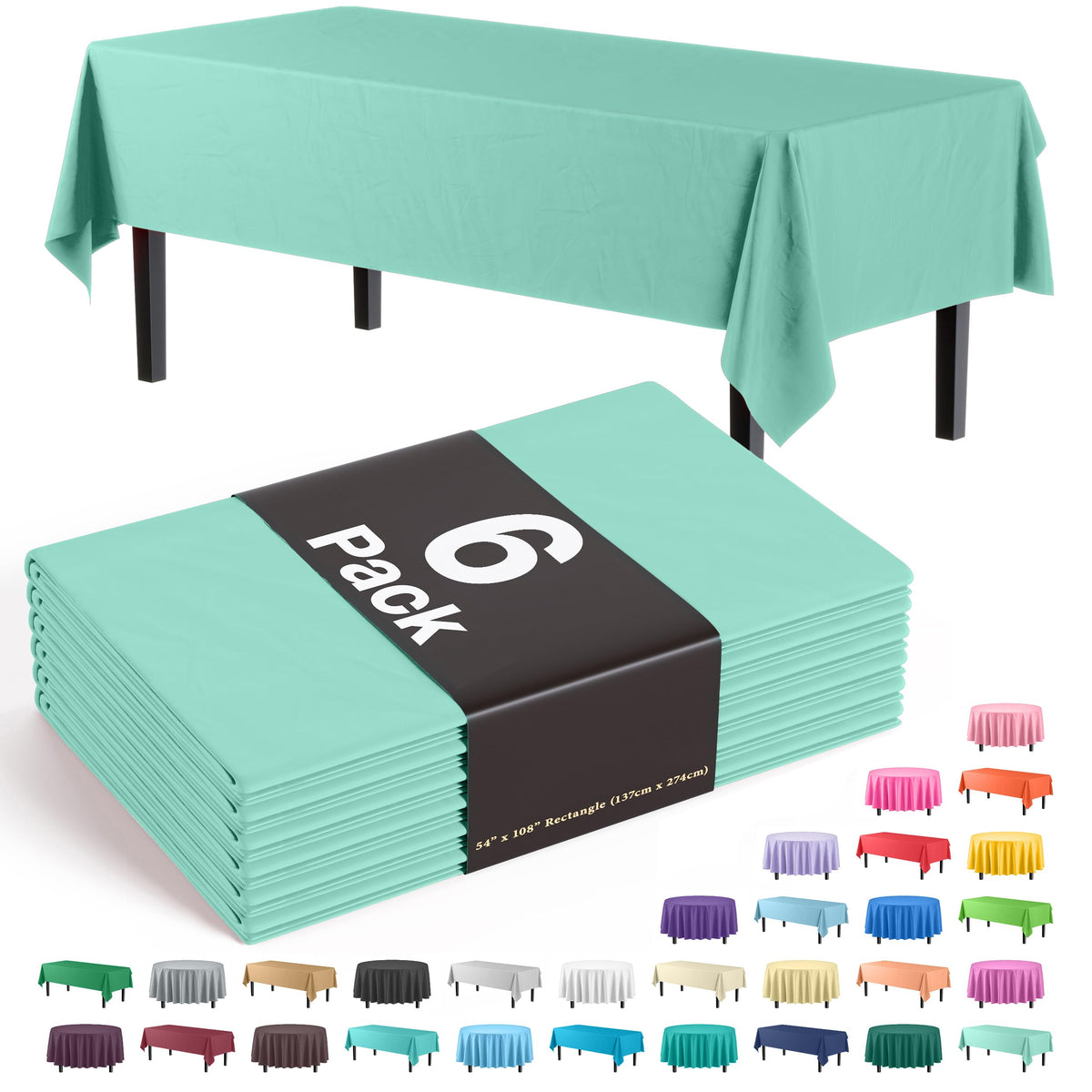 Exquisite Navy Plastic Table Cloth Disposable 6 Pack - 54 x 108 Inch Rectangle Tablecloth for 6 Foot Tables - Waterproof Table Cover for Party Wedding Birthday Graduation BBQ Catering