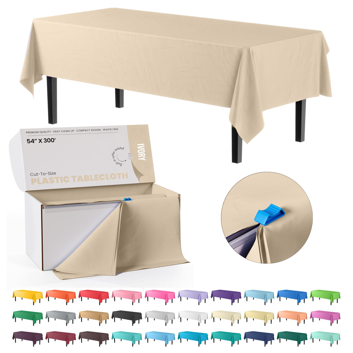 Exquisite Red 54x300in Plastic Disposable Tablecloth Roll with Built-in Cutter - 36 Rectangle Table Covers in a Box