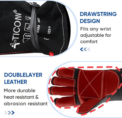 TICONN 16" Leather Welding Gloves for Men, 1000°F Heat Resistant, MIG/TIG